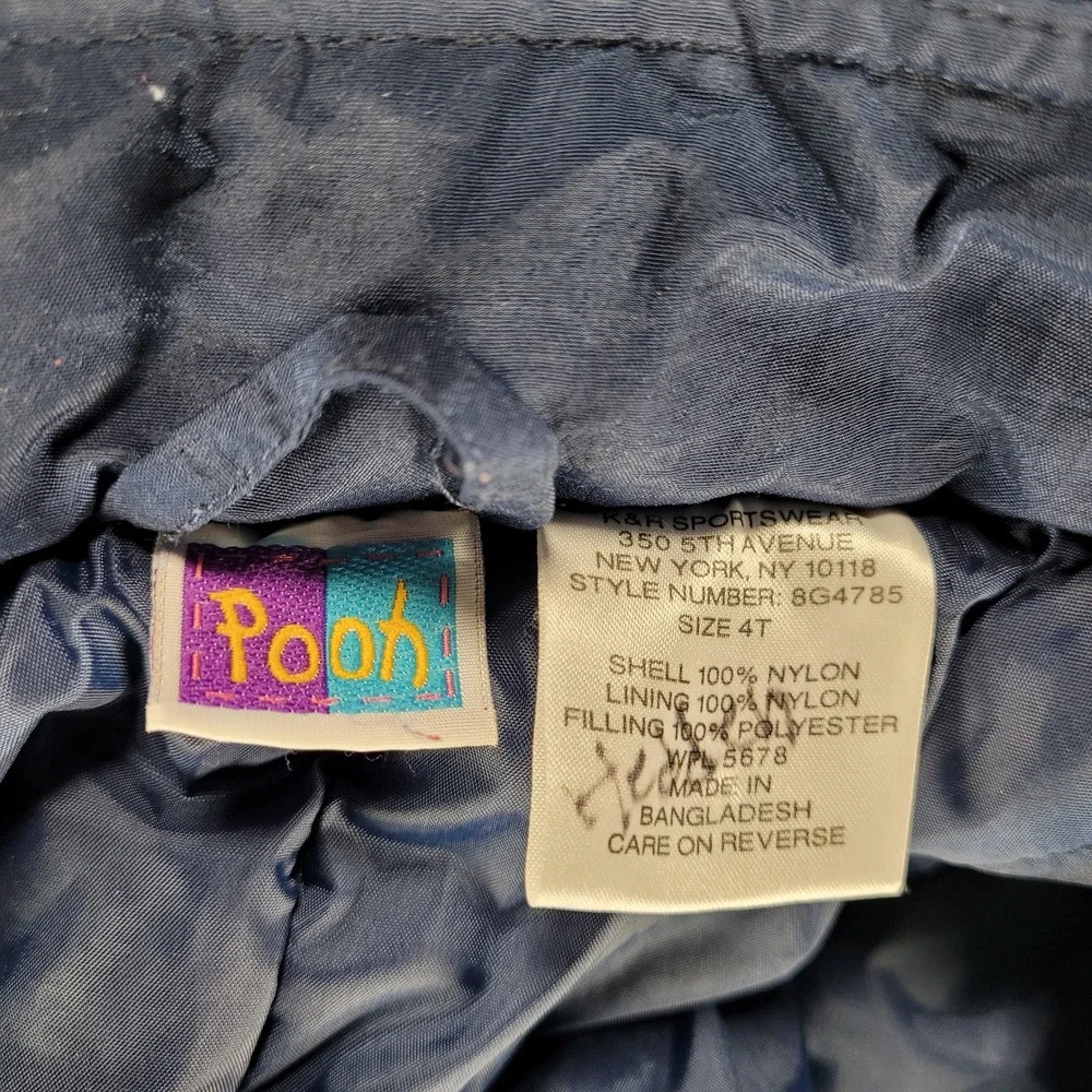 Vintage Disney Winnie the Pooh Colorblock Hooded Winter Jacket 4T K&R Sportswear